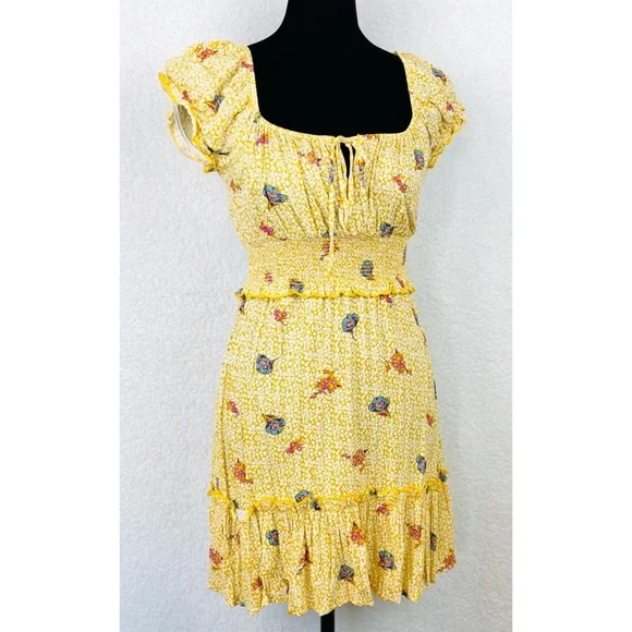 ALL IN FAVOR • Yellow Floral Ruffle Mini Dress, XS - Picture 16 of 16